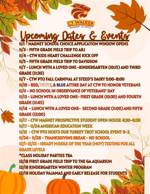 Upcoming Dates and Events 